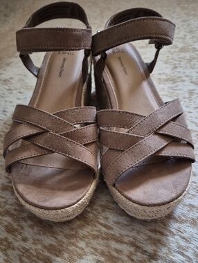 Time and Tru Tan Espadrille Wedge Sandals